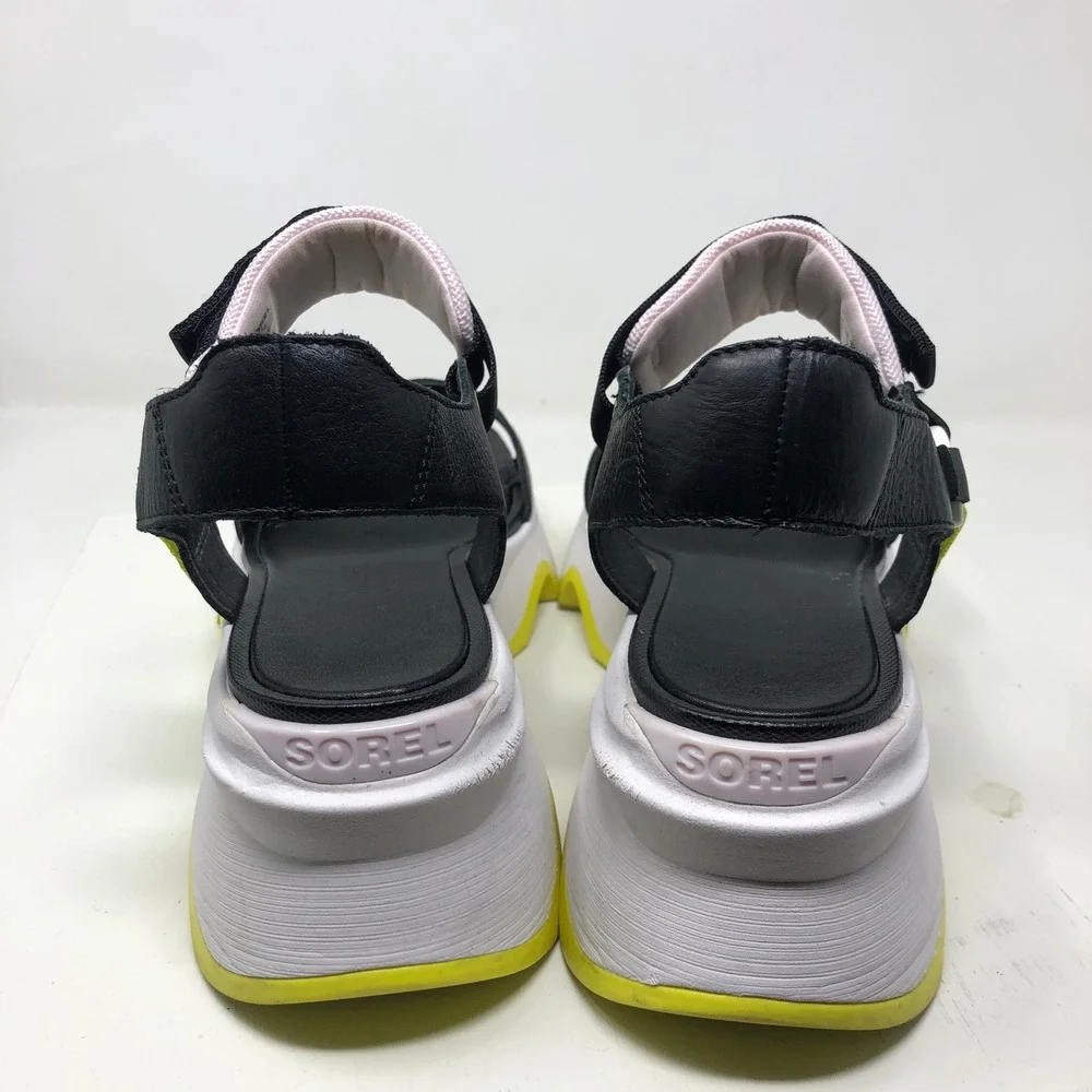 Sorel Kinetic Impact Y-Strap High Sandals Womens 9 Black Yellow Bold Athleisure